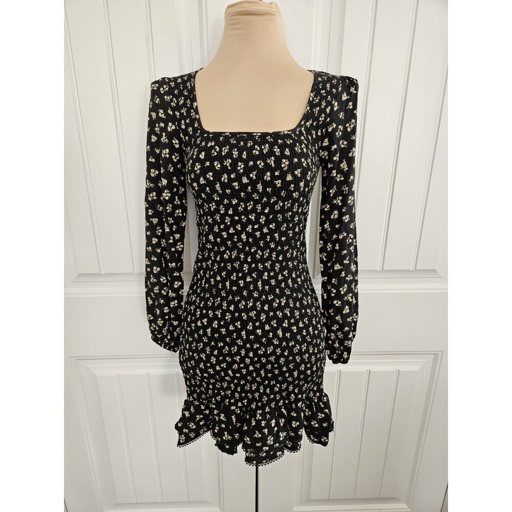 Lost + Wander Twilight Dreams Smocked Mini Dress Ruffle Ditzy Bodycon Sz S